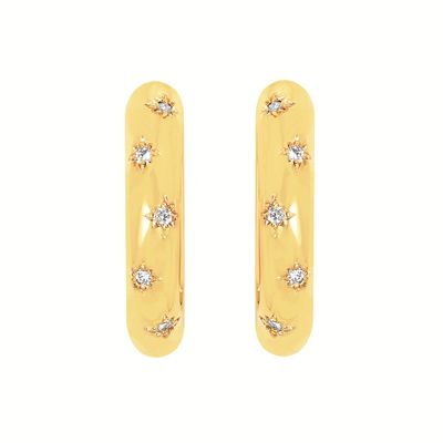 Yellow Gold-Plated Lab Diamond Accented Hoop Earrings Yellow Gold-Plated Lab Diamond Accented Hoop Earrings