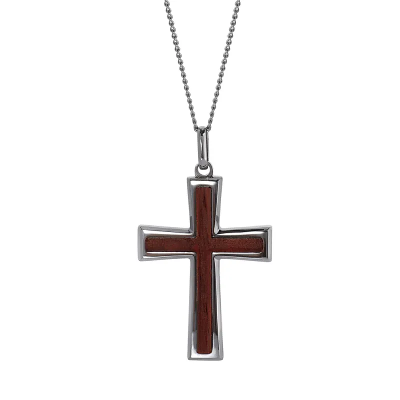 Legere Stainless Steel Wood Inlay Cross Necklace