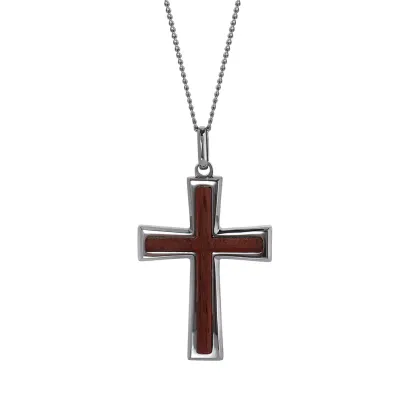 Legere Stainless Steel Wood Inlay Cross Necklace Legere Stainless Steel Wood Inlay Cross Necklace