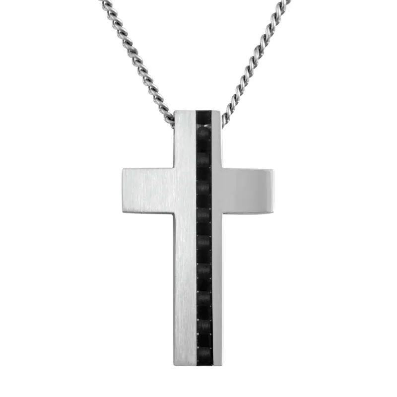 Stainless Steel with Carbon Fiber Cross Necklace
