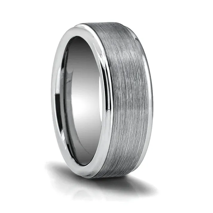 Gray Tungsten Brushed with Polished Step-Down Edge Wide Band