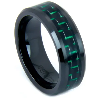 Black Ceramic with Green Carbon Fiber Inlay and Beveled Edge Band