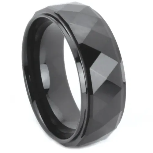 Black Tungsten Faceted Design Band