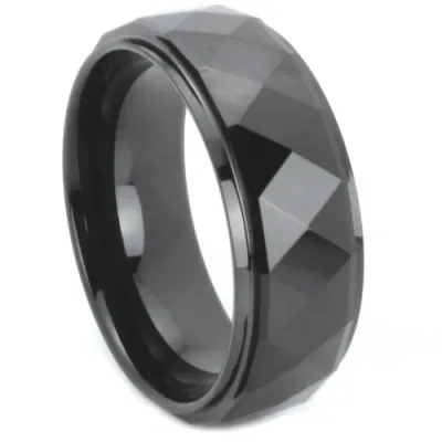 Black Tungsten Faceted Design Band