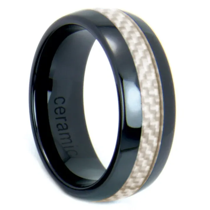 Black Ceramic Light Carbon Fiber Inlay Band