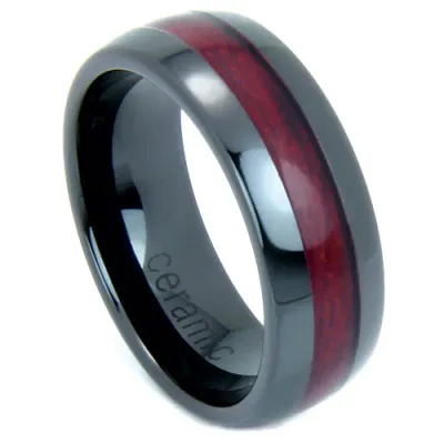 Black Ceramic Wood Inlay Band