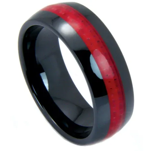 Black Ceramic Red Carbon Fiber Inlay Band