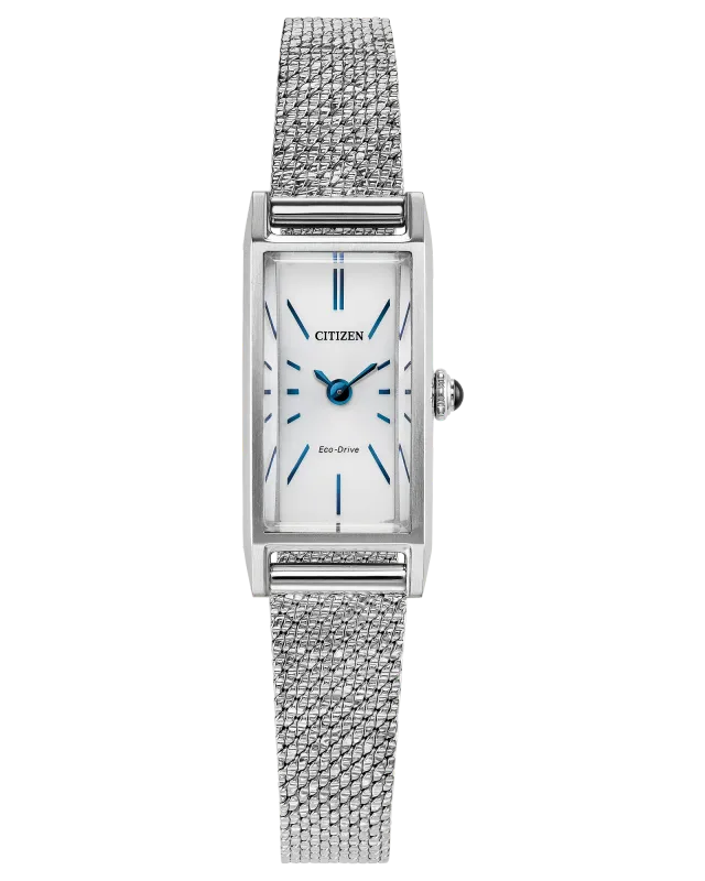 Citizen Silver Tone Mesh Rectangle White Dial Fio Watch