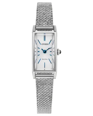 Citizen Silver Tone Mesh Rectangle White Dial Fio Watch Citizen Silver Tone Mesh Rectangle White Dial Fio Watch