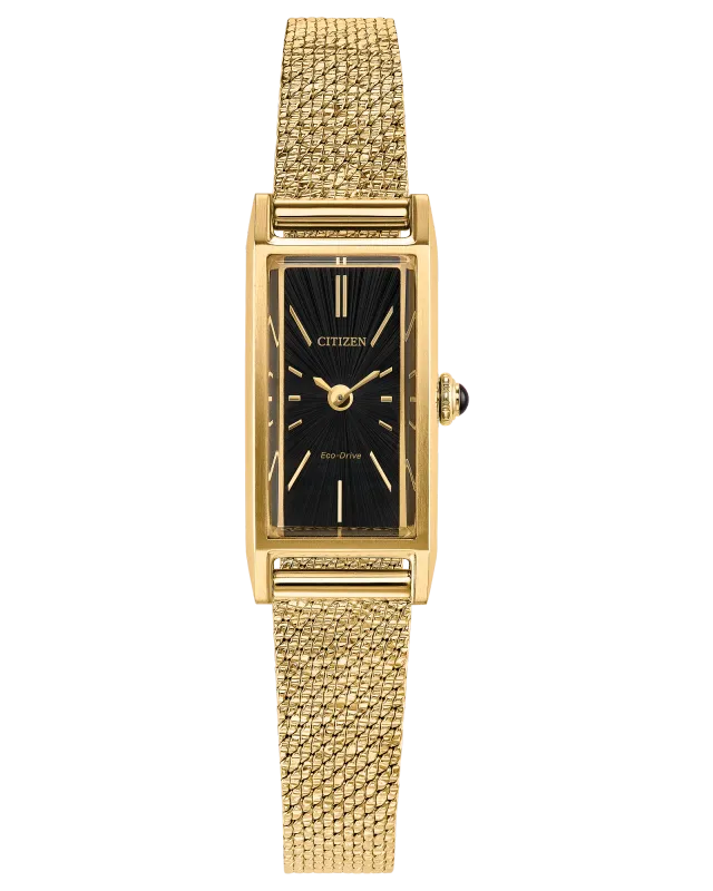 Citizen Gold Tone Mesh Rectangle Dark Dial Fio Watch