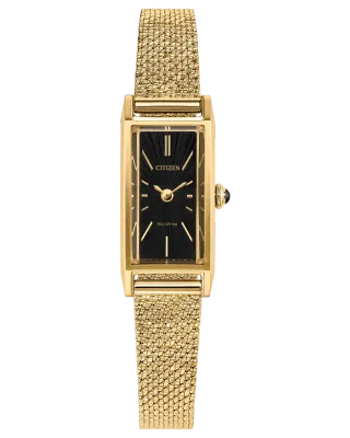 Citizen Gold Tone Mesh Rectangle Dark Dial Fio Watch Citizen Gold Tone Mesh Rectangle Dark Dial Fio Watch
