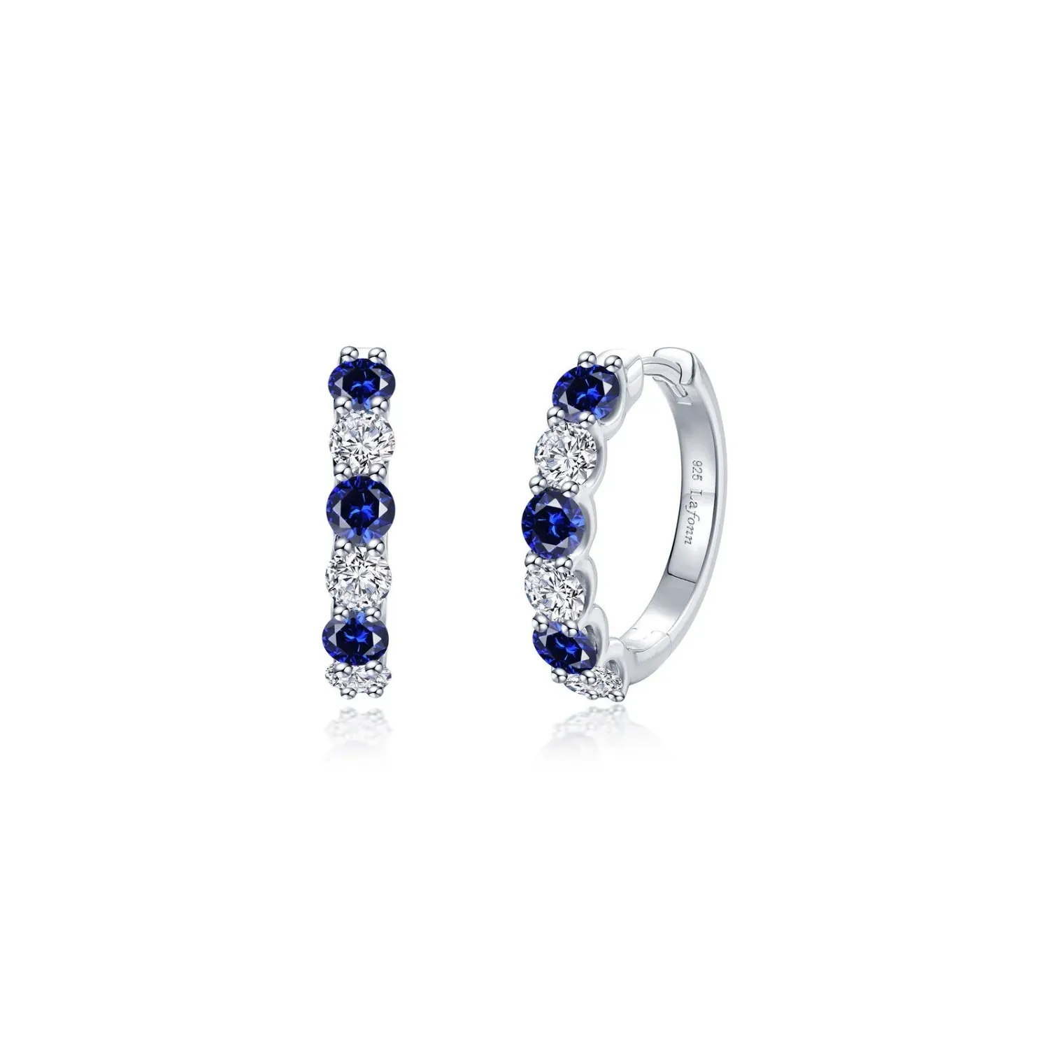 Silver Round White and Blue Cubic Zirconia Hoop Earrings Silver Round White and Blue Cubic Zirconia Hoop Earrings