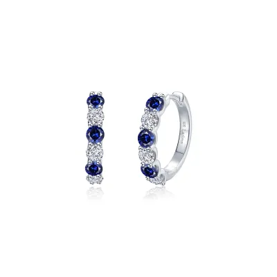 Silver Round White and Blue Cubic Zirconia Hoop Earrings Silver Round White and Blue Cubic Zirconia Hoop Earrings