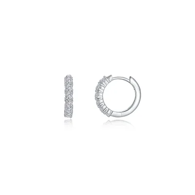 Silver Round Cubic Zirconia Huggie Hoop Earrings