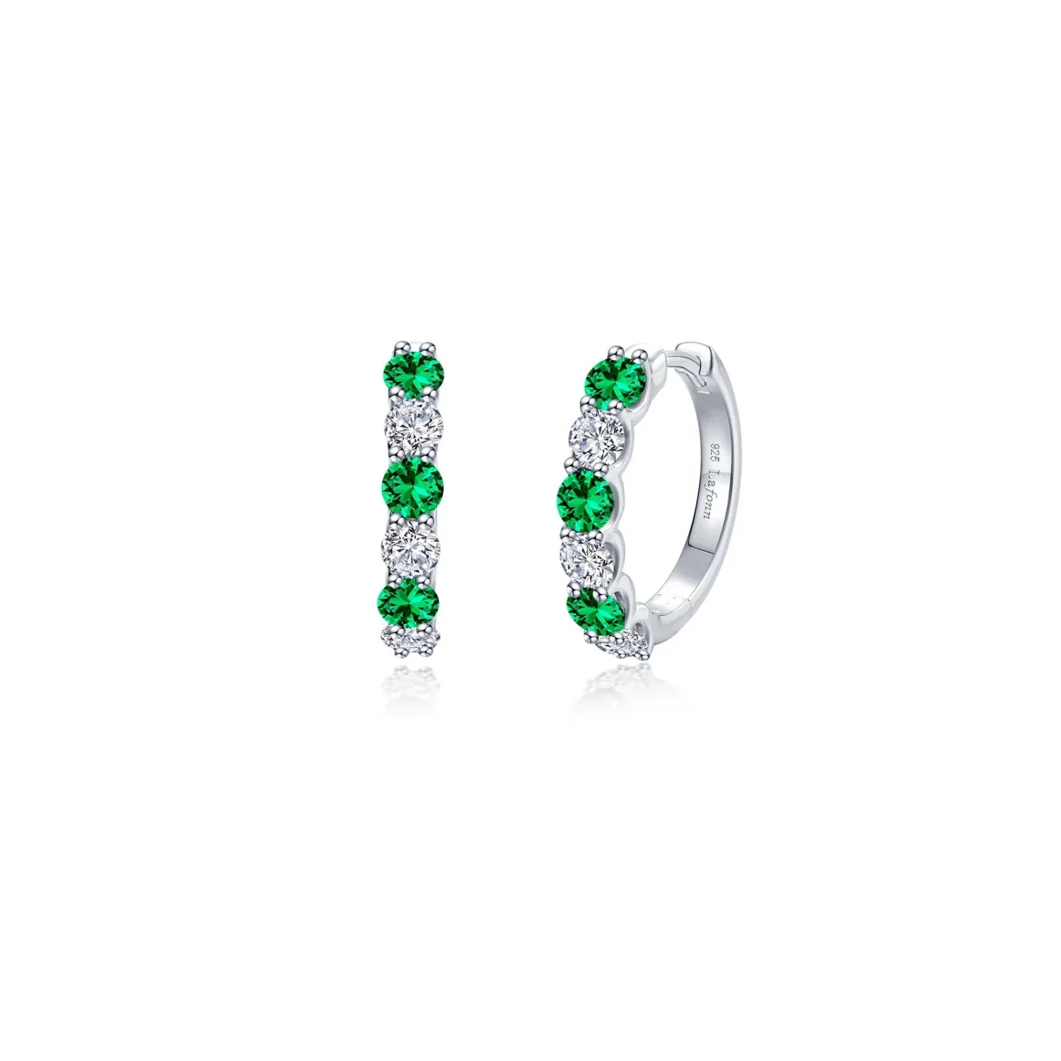 Silver Round White and Green Cubic Zirconia Hoop Earrings