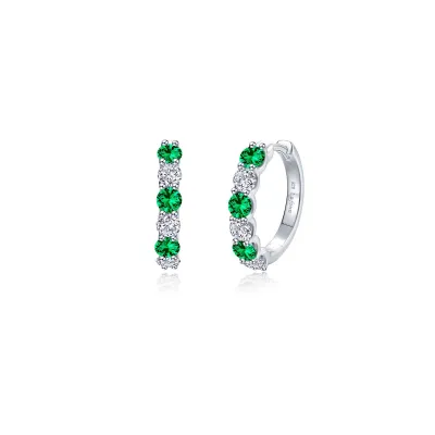 Silver Round White and Green Cubic Zirconia Hoop Earrings Silver Round White and Green Cubic Zirconia Hoop Earrings