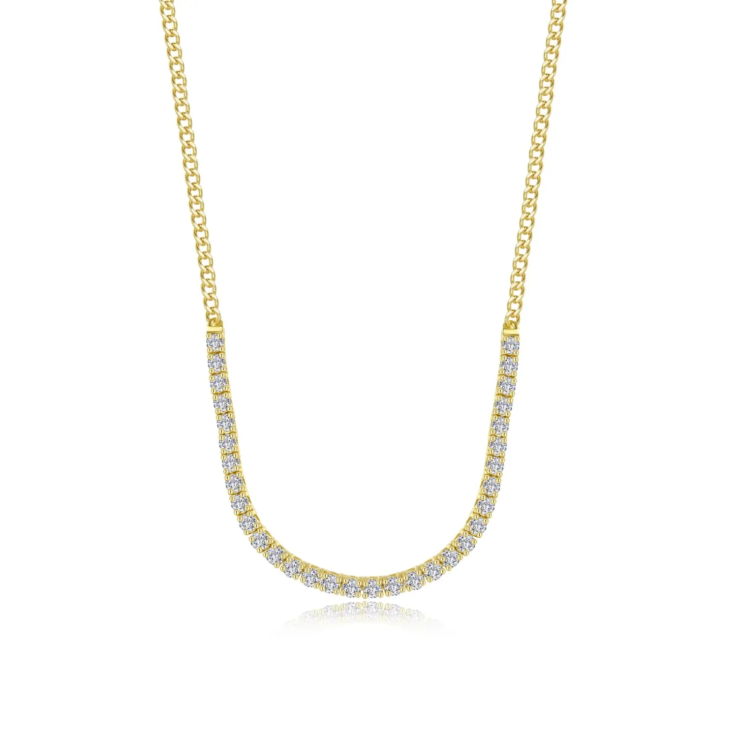 Yellow Gold-Plated Hybrid Round Cubic Zirconia Tennis Curb Chain Necklace
