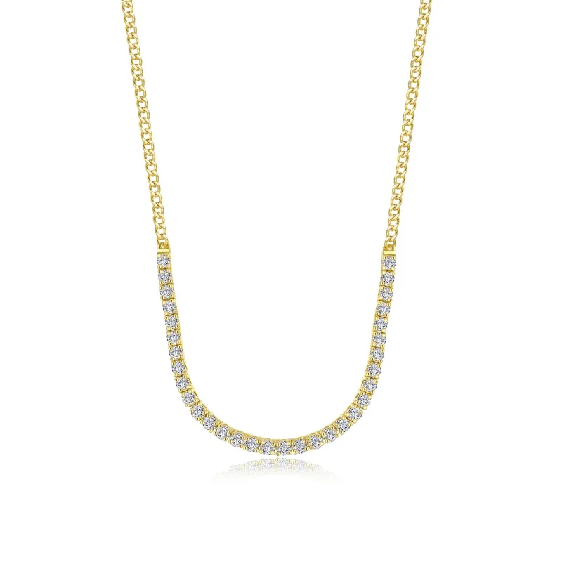 Yellow Gold-Plated Hybrid Round Cubic Zirconia Tennis Curb Chain Necklace