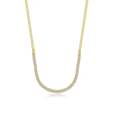 Yellow Gold-Plated Hybrid Round Cubic Zirconia Tennis Curb Chain Necklace Yellow Gold-Plated Hybrid Round Cubic Zirconia Tennis Curb Chain Necklace