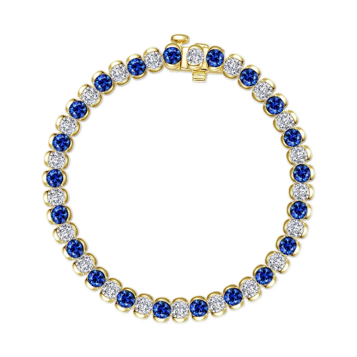 Yellow Gold-Plated Alternating White and Blue Round Cubic Zirconia Tennis Bracelet Yellow Gold-Plated Alternating White and Blue Round Cubic Zirconia Tennis Bracelet