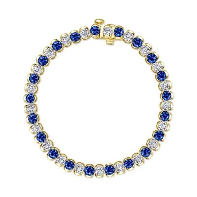 Yellow Gold-Plated Alternating White and Blue Round Cubic Zirconia Tennis Bracelet Yellow Gold-Plated Alternating White and Blue Round Cubic Zirconia Tennis Bracelet