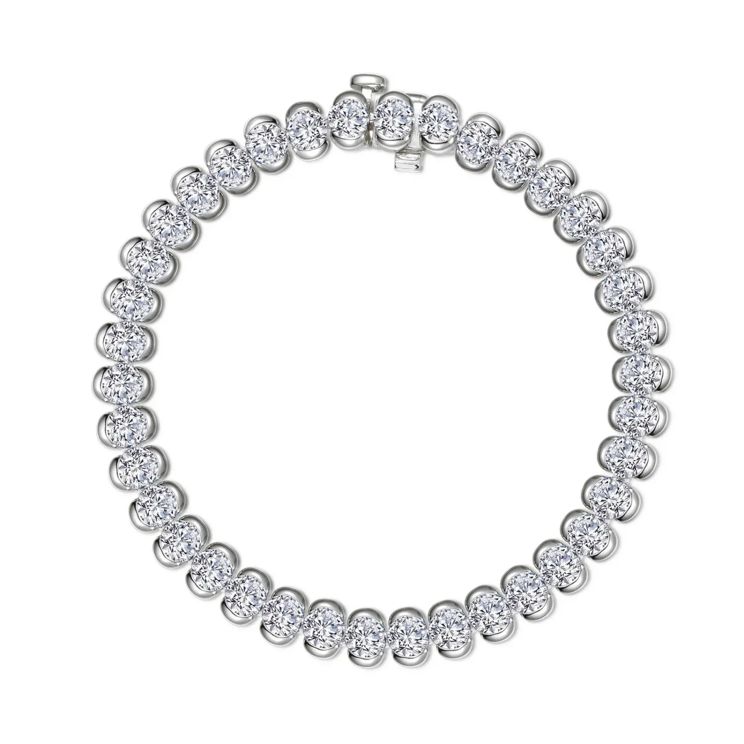 Silver Half Bezel Round Cubic Zirconia Tennis Bracelet Silver Half Bezel Round Cubic Zirconia Tennis Bracelet
