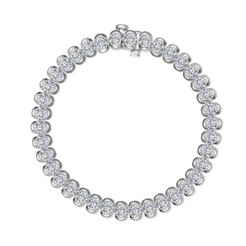 Silver Half Bezel Round Cubic Zirconia Tennis Bracelet