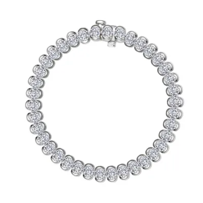 Silver Half Bezel Round Cubic Zirconia Tennis Bracelet