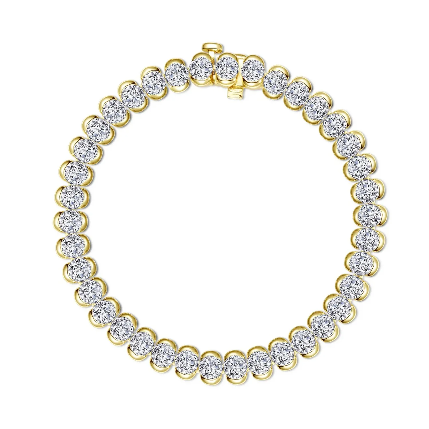 Yellow Gold-Plated Half Bezel Round Cubic Zirconia Tennis Bracelet Yellow Gold-Plated Half Bezel Round Cubic Zirconia Tennis Bracelet