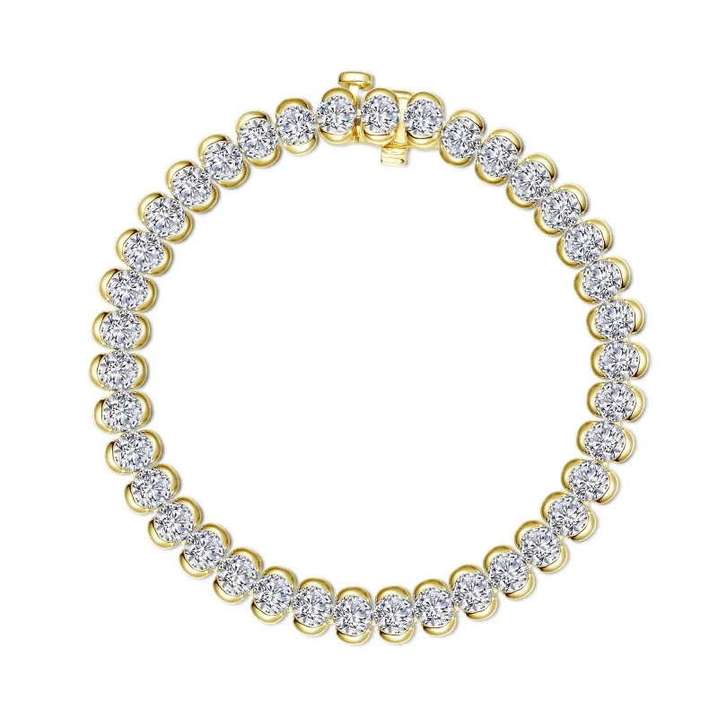 Yellow Gold-Plated Half Bezel Round Cubic Zirconia Tennis Bracelet
