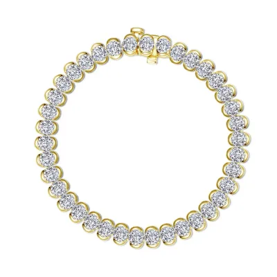 Yellow Gold-Plated Half Bezel Round Cubic Zirconia Tennis Bracelet