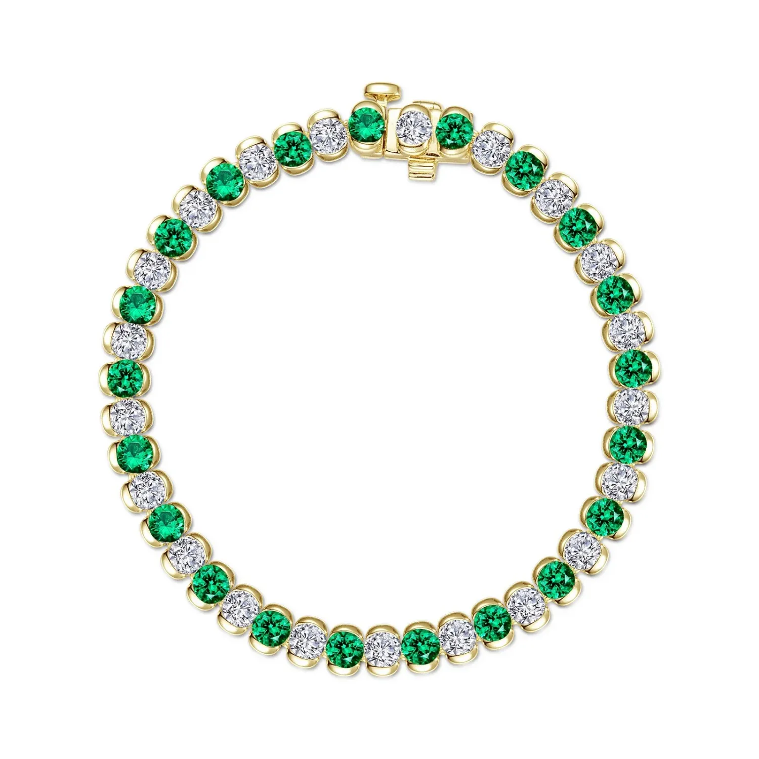 Yellow Gold-Plated Alternating White and Green Round Cubic Zirconia Tennis Bracelet Yellow Gold-Plated Alternating White and Green Round Cubic Zirconia Tennis Bracelet