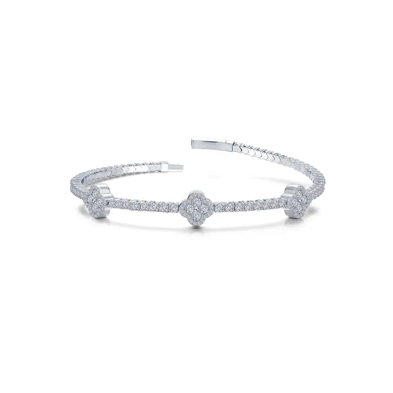Silver Round Cubic Zirconia Flex Station Tennis Bracelet