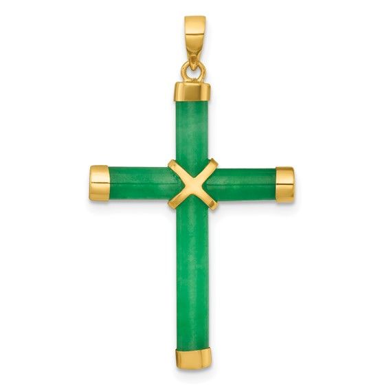 14KT Yellow Gold Jade Cross Pendant