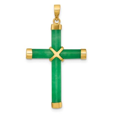 14KT Yellow Gold Jade Cross Pendant