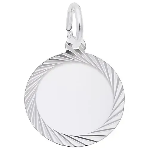 Silver Engravable Faceted Border Round Disc Pendant Charm