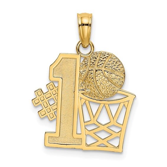 14KT Yellow Gold #1 Basketball with Hoop Charm