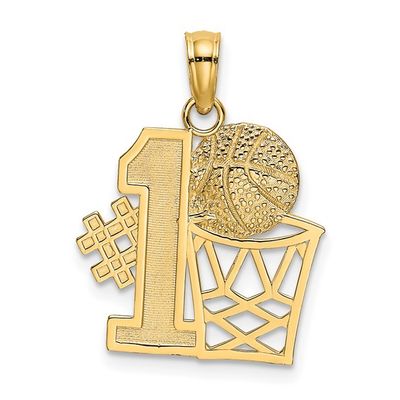 14KT Yellow Gold #1 Basketball with Hoop Charm
