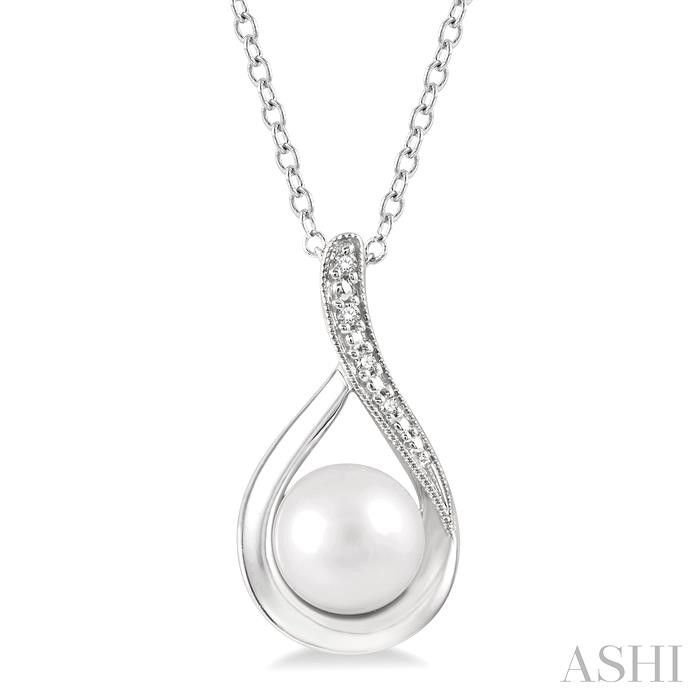 Silver Cultured Pearl Diamond Accent Swirl Necklace Silver Cultured Pearl Diamond Accent Swirl Necklace