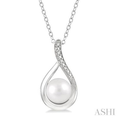 Silver Cultured Pearl Diamond Accent Swirl Necklace Silver Cultured Pearl Diamond Accent Swirl Necklace