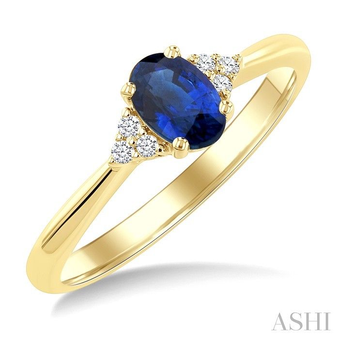 10KT Yellow Gold Oval Sapphire Six Round Diamond Accent Ring 10KT Yellow Gold Oval Sapphire Six Round Diamond Accent Ring