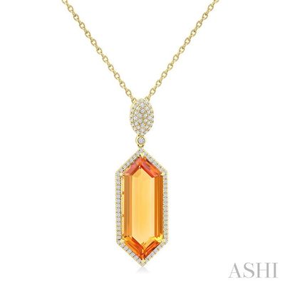 14KT Yellow Gold Large Fancy-Cut Citrine Diamond Halo and Bail Necklace