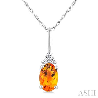 10KT White Gold Oval Citrine Three Round Diamond Accented Necklace 10KT White Gold Oval Citrine Three Round Diamond Accented Necklace