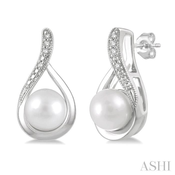 Silver Cultured Pearl Diamond Accent Swirl Push-Back Earrings Silver Cultured Pearl Diamond Accent Swirl Push-Back Earrings