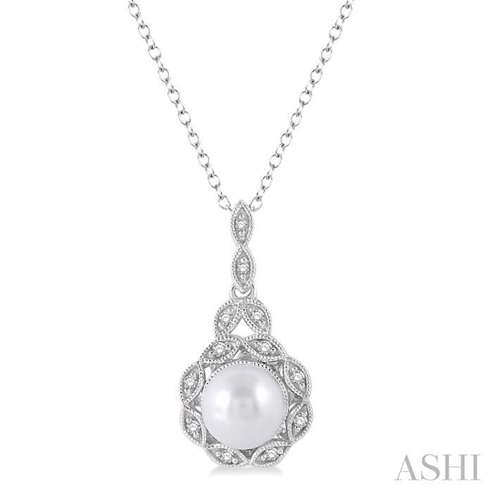 Silver Cultured Pearl Diamond Accent Vintage Inspired Necklace