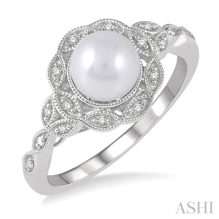 Silver Cultured Pearl Diamond Accent Vintage Inspired Ring Silver Cultured Pearl Diamond Accent Vintage Inspired Ring