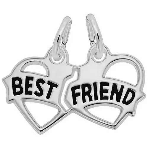 Silver Silver "Best Friend" Black Enamel Dual Hearts Charm