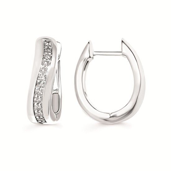 Silver Curved Diamond Hoop Earrings