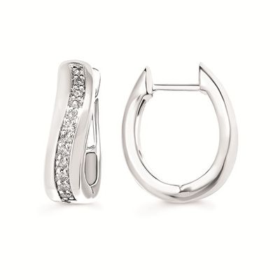 Silver Curved Diamond Hoop Earrings Silver Curved Diamond Hoop Earrings