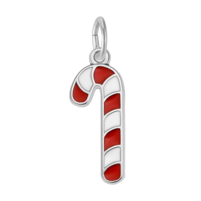 Silver Red and White Enamel Candy Cane Charm